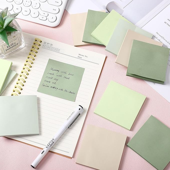 Thenshop 12 Pads Sage Green Sticky Notes 3''x3'', Self Stick Notes Pads Sage Green Office Supplies, Vintage Aesthetic School Accessories 50 Sheets/pad