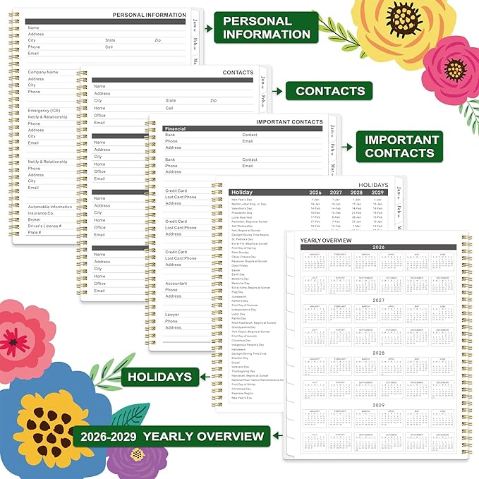 2026-2028 Monthly Planner - 3 Year Planner 2026-2028, Jan.2026 - Dec.2028, 36 Monthly Tabs, Inner Pocket - Floral