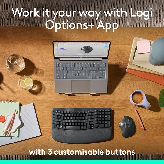 Logitech Ergo M575S Wireless Trackball Mouse, Wireless Ergonomic Mouse with Bluetooth and Encrypted Dongle, Comfortable Thumb Control, Precise and Smooth Tracking, for PC/Mac - Black Silver Ball