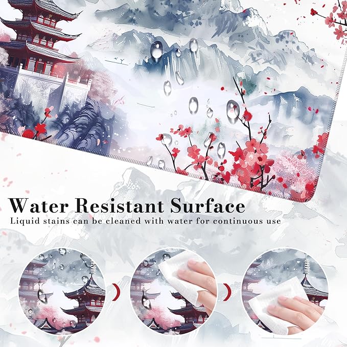 iCasso Desk Protector Mat, Large Japanese Mouse Pad, Stable Rubber Base Mousepad with Stitched Edges, Keyboard Mouse Mat Desk Pad for Work, Game, Office, Home(Sakura)