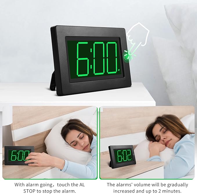 KWANWA Alarm Clock, Wall Clock, Digital Clock, 3" LED Digit Display, Battery Operated, Adjustable Brightness, Auto Night Mode, Auto Alarm Volume Increasing, Wall-Mount & Table-top