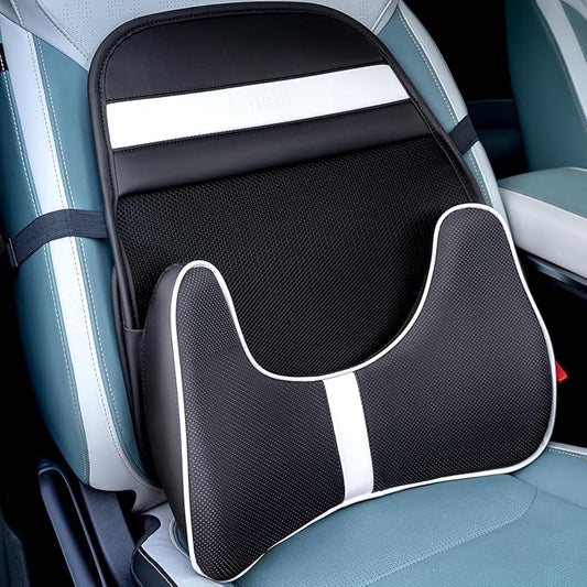 FLORICH Double Layer Breathable Mesh Lumbar Support Ergonomic Leather Lumbar Support Pillow with 3D Mesh Back Support and Adjustable Strap for CarSeat & Office Chair