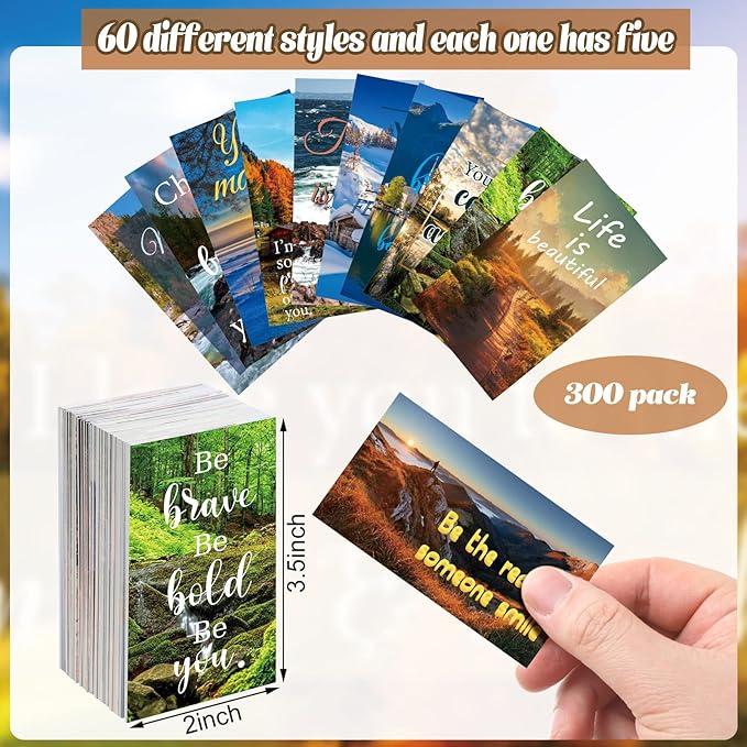Jinei 300 Inspirational Affirmation Cards Positive Motivational Cards Small Mini Encouragement Quotes for Women Church End of the Year Teacher Gifts(Scenery Style)
