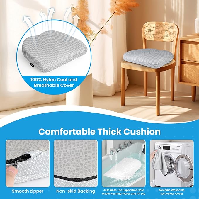Office Chair Cushion - More Breathable Pressure Relief Seat Cushion with Hours Sitting on Gaming/Car/Wheelchair, Soft Extra-Dense Air Fiber for Orthopedic Coccyx, Sciatica & Hip Support