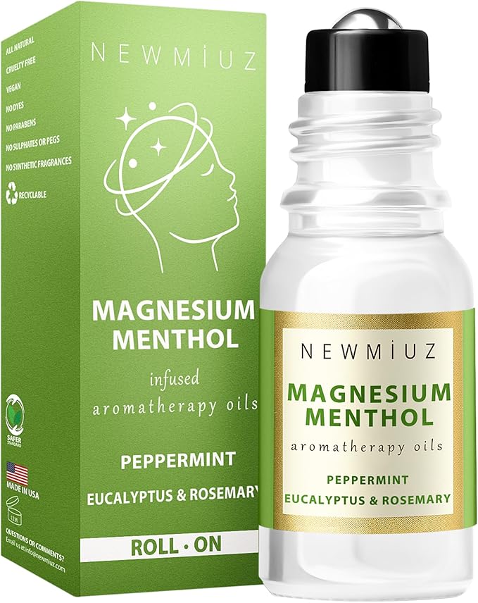 Magnesium Menthol Migraine Roll on Stick - Natural Fast Acting & Cooling Relief Peppermint Eucalyptus Aromatherapy Essential Oils for Headaches Sinus - Perfect Selfcare Gift Stocking Stuffers