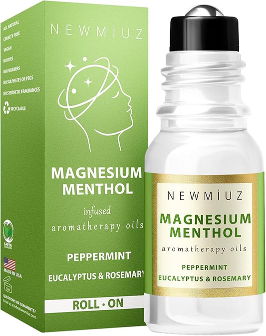 Magnesium Menthol Migraine Roll on Stick - Natural Fast Acting & Cooling Relief Peppermint Eucalyptus Aromatherapy Essential Oils for Headaches Sinus - Perfect Selfcare Gift Stocking Stuffers