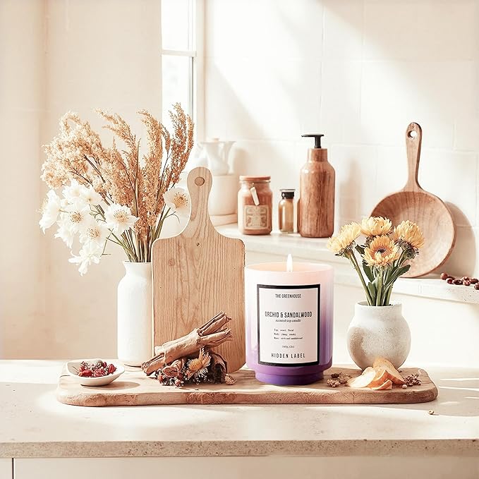 Hidden Label Orchid & Sandalwood Soy Candle, 12oz/75-Hour Burn Time, 100% Natural Candles Non Toxic, Aromatherapy Candle for Stress Relief, Meditation, Yoga & Relaxation