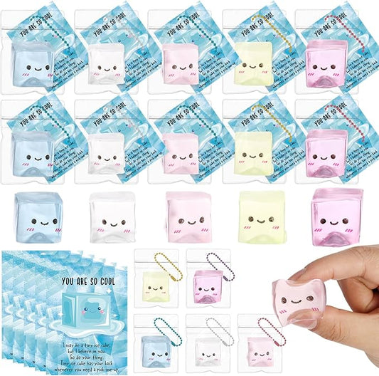 Wettarn 30 Sets Ice Cube Stress Balls Ice Fidget Squeeze Toys with Inspirational Support Card Positive Anxiety Relief Cube for Adults Appreciation Gift for Employee Coworker Office Teacher