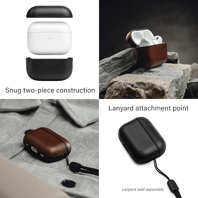 Leather Impact Airpods Pro 2nd Generation Case | Compatible with Airpods Pro Case 2nd Gen | Genuine Leather | MagSafe | Full Drop Protection | Airpod Pro Case (Black)