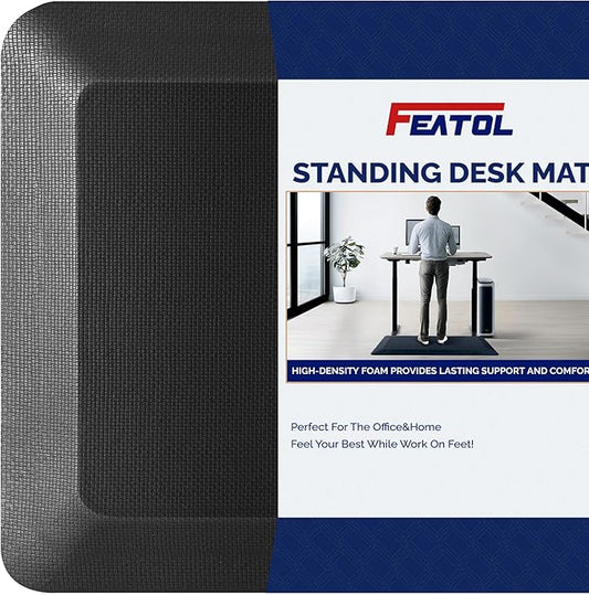 FEATOL 2 Packs Anti Fatigue Mats Thick Cushioned Standing Desk Mat Office, Ergonomic Kitchen Mats Set of 2, Memory Foam Comfort Floor Mat Padded Foam Rugs, Stain Resistant, Non-Slip (20" x 60", Black)