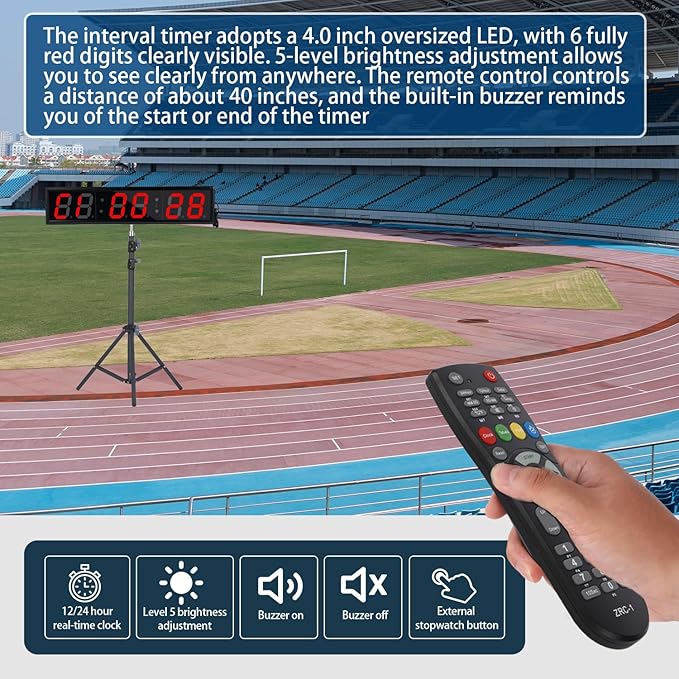 Fitness Timer with Stopwatch Button, Suitable for School/exam/Home Exercise/Gym/Gym SMAHEAT Electronic Fitness Timer (4.0 inch six bit All red PC Transmission Model)