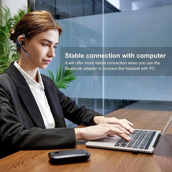 Bluetooth Headset V5.1, Wireless Headset with 500mAh Charging Case, Noise Canceling Mic for Driving and Office. (USB-A Adapter Included)
