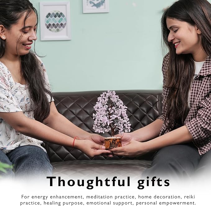 FASHIONZAADI Rose Quartz Crystal Tree of Life for Women Office Decor, Good Luck, Money, Meditation, Positivity, Handmade Healing Crystal Stones Bonsai Tree Spiritual Birthday Gifts for Women