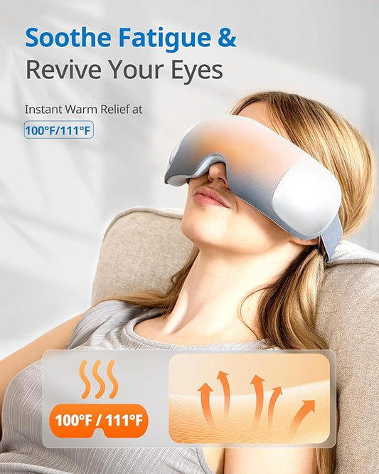 Ultra Light Eye Massager with 2 Level Heat, 120 Mins Uses, 3 Air Compression & Massage Modes, Heated Eye Mask with Bluetooth Music for Migraine Relief, Strain and Dry Eyes, Relaxation for Women Men