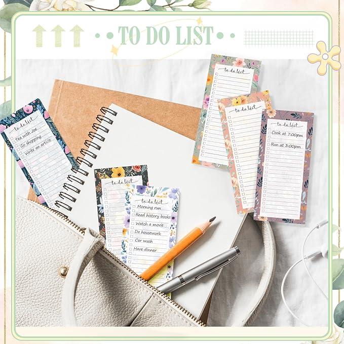 Censen 10 Pack 500 Sheets To Do List Notes Daily Checklist Notepads with 50 Sheets Each Undated Color Memo Pad Block Shopping List Pad Weekly Plan Notepad Organizer Planners(Flower Color,Lined)