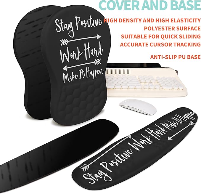 2-in-1 Ergonomic Set, Wave Rise Keyboard Wrist Rest and Massage Bulge Slope Mouse Pad Wrist Support, Cushion Memory Foam Integrated to Relieve Wrist Pain, Stay Positive