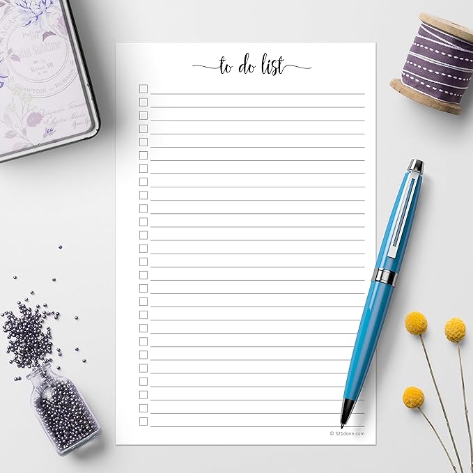 321Done To Do List Notepad for Planner Refill Pages – Made in USA - 50 Sheets (5.5x8.5) To-Do's Tear Off, Planning Memo Pad, Checklist Notes Left Hole Punch Margins - Simple Script College-Ruled