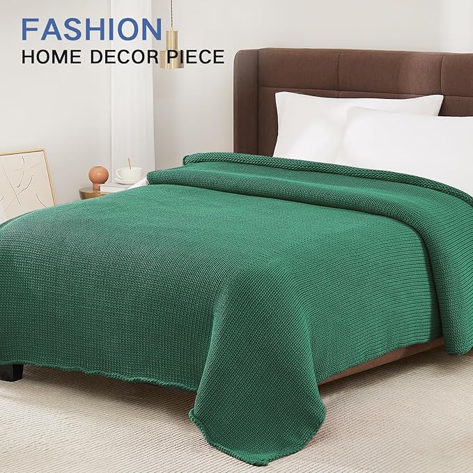 Guohaoi Knitted Weighted Blanket for Adults (Green 60"x80" 12lbs) No Beads Cooling Throw Blanket for Hot Sleepers, Home Decor Breathable Chunky Knit Heavy Blanket Use on Queen/King Size Bed