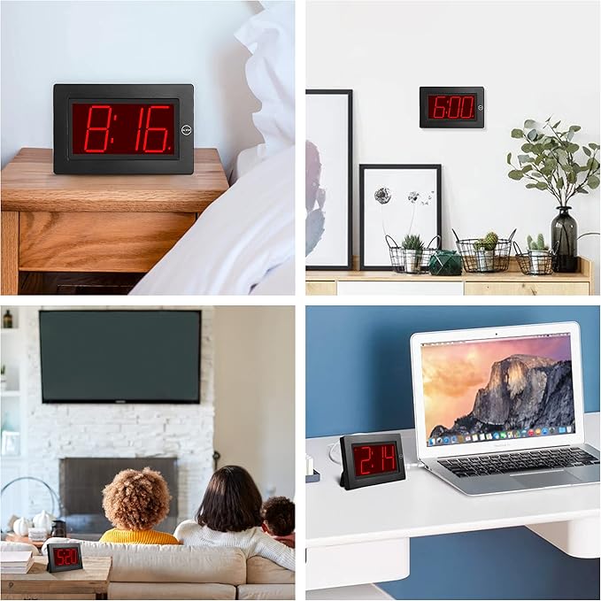 KWANWA Alarm Clock, 8" Large Screen Display, Digital Clock, Battery Operated, Auto Dimmer Mode,Wall Clock&Desk Clock for Bedroom, Office, Living Room, Elderly
