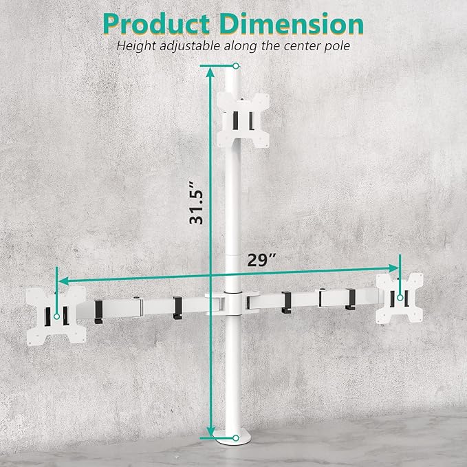 WALI Triple Monitor Stand, Fully Adjustable Three Monitor Desk Mount Fits 3 Screens up to 27 inch, 22 lbs. Weight Capacity per Arm (M003-W), White
