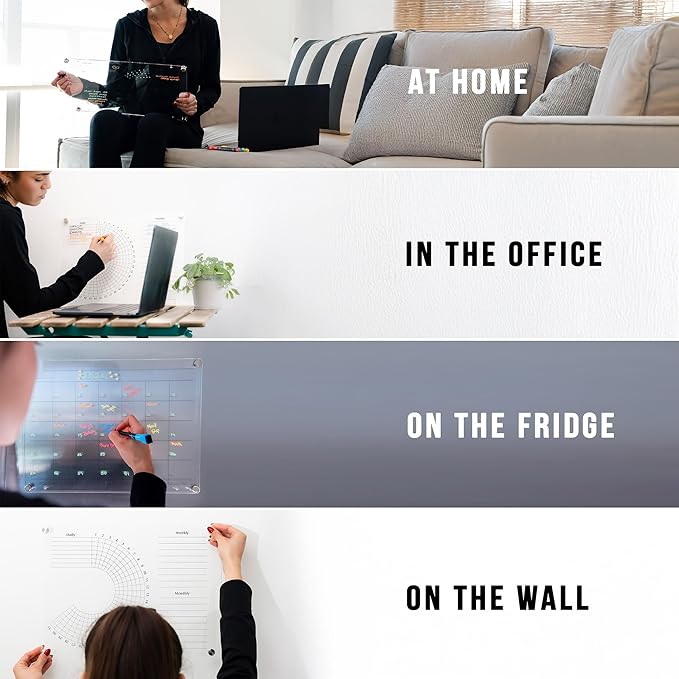 Acrylic Calendar and Habit Tracker Set - Magnetic Acrylic Calendar for Fridge - Clear Magnetic Planner for Refrigerator - Clear Dry Erase Board for Wall with pens, holder, eraser - The Goal Tracker