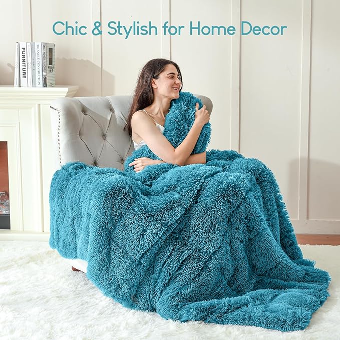 Cottonblue Weighted Blanket 25lbs 60x80 inches for Queen Bed, Faux Fur Sherpa Weighted Blanket for Adults, Plush Cozy Bed Blanket with Ceramic Beads for Calm and Relax,Teal Green