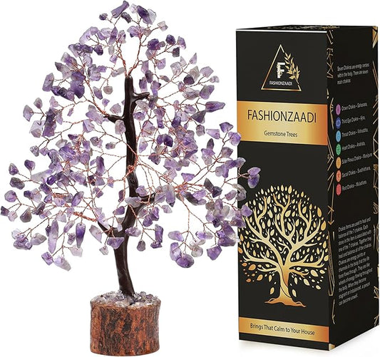 FASHIONZAADI Amethyst Crystals Tree of Life - Stones and Crystals - Bonsai Tree - Good Luck Gifts for Women - Meditation Accessories - Chakra Stones Decor