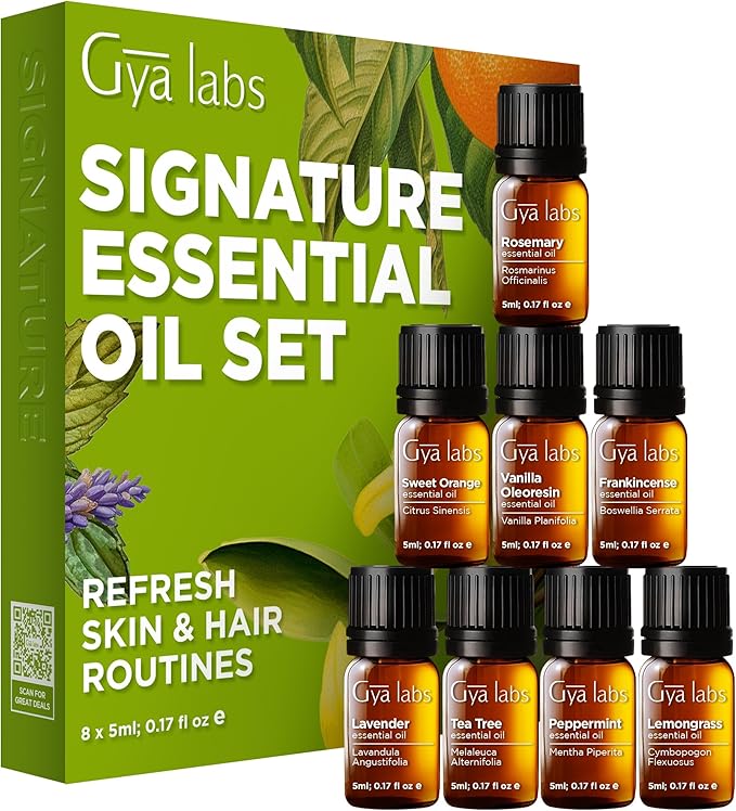 Gya Labs Signature Essential Oil for Skin – Set – Premium Grade Essential Oils for Diffuser, Aromatherapy, Hair Care, Skin Care, Body, Massage & DIY Candle Making Scents