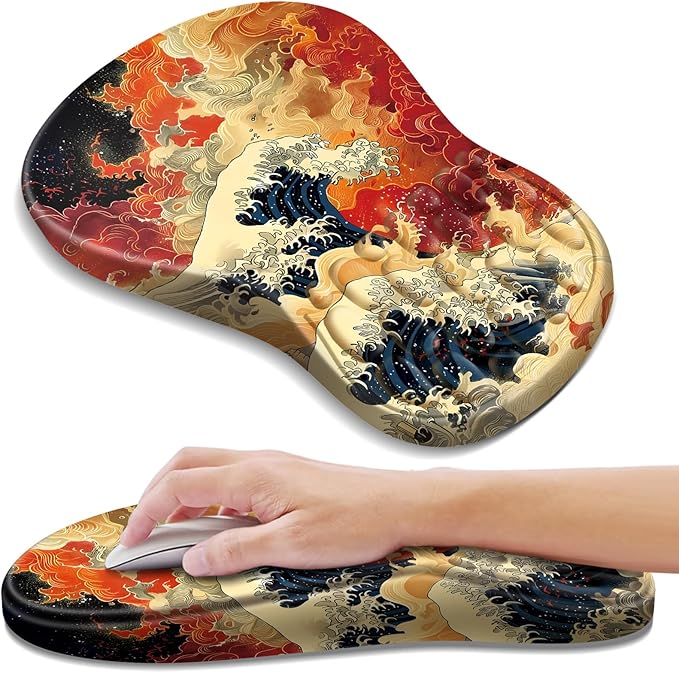 Ergonomic Mouse Pad with Wrist Rest Support, Mousepad with Comfortable Memory Foam Wrist Rest and Non-Slip PU Base for Pain Relief, Computer, Laptop, Office, Home (Waves)