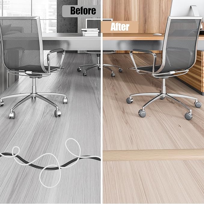 Floor Cord Cover Self Adhesive Cord Hider,3.3FT Cable Management, Extension Strip Protector for Wires, Prevent Cable Trips for Offices, Gyms, Exhibitions Cavity:0.3"(W) x 0.28"(H) Yellow Wood