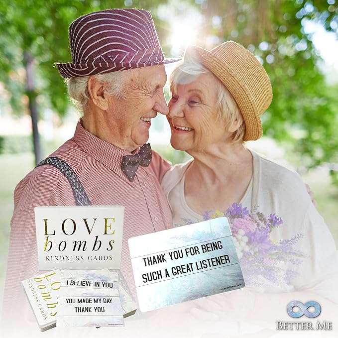 Better Me Love Bombs Kindness Cards – 111 Appreciation & Gratitude Cards, Love Notes for Him & Her, Just Because Gifts, Perfect for Valentine's Day (White & Gold)
