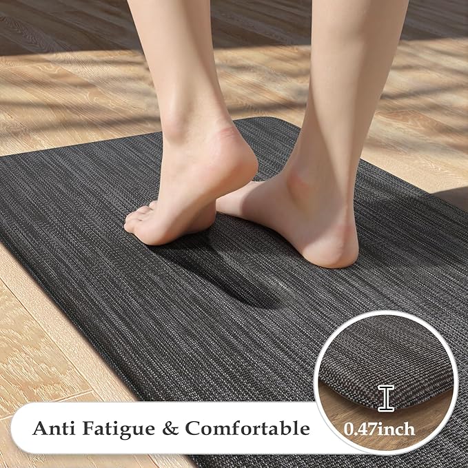KIMODE Anti Fatigue Kitchen Mats 17"x47"+17"x29", Dark Grey Farmhouse Kitchen Rugs Sets of 2, Paded Kitchen Floor Mats, Textilene Kitchen Mat for Floor Non Slip, Standing Mat for Laundry Sink Desk