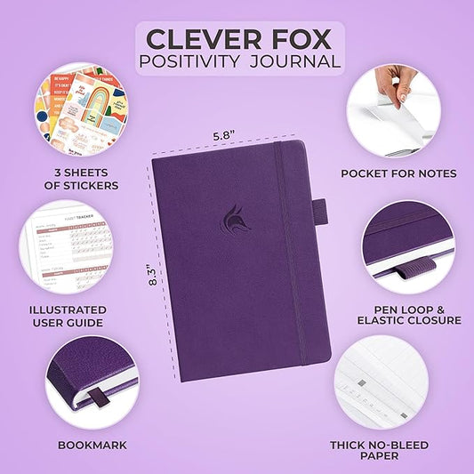 Clever Fox Positivity Journal – Daily Gratitude & Affirmation Journal with Prompts – Motivational Mental Health Journal for Women & Men with Habit Tracker – Lasts 6 Months, A5 Size (Purple)