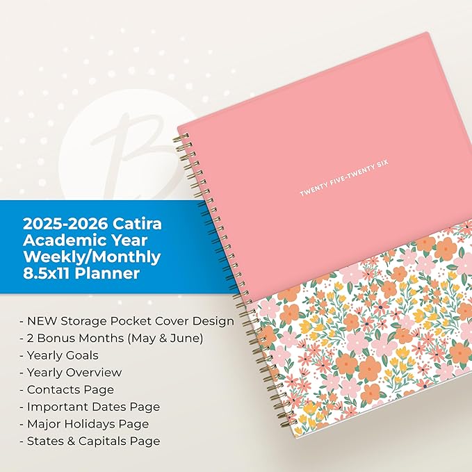 Blue Sky 2025-2026 Academic Year Weekly and Monthly Planner Calendar, July 2025 - June 2026, 12-Month, 8.5" x 11", Flexible Cover With Pocket, Wirebound, Storage Pocket, Catira