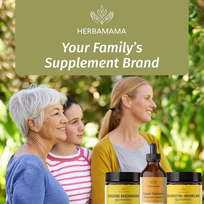HERBAMAMA Super Immune Mushroom Supplement - Vegan 8-Mushroom Complex Blend with Reishi, Lion's Mane, Cordyceps & Chaga Extract - Non-GMO, Alcohol-Free, Sugar-Free Immunity Drops, 56-Day Supply