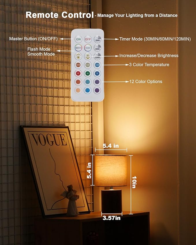 UMEXUS Rechargeable Cordless Table Lamp with Timer, Remote, Dimmer, Wood Small Battery Operated Lights Patio, Warm Bedroom Nightstand Lamp, RGB Ambient Lighting for Home Dinner Side End Table Kitchen