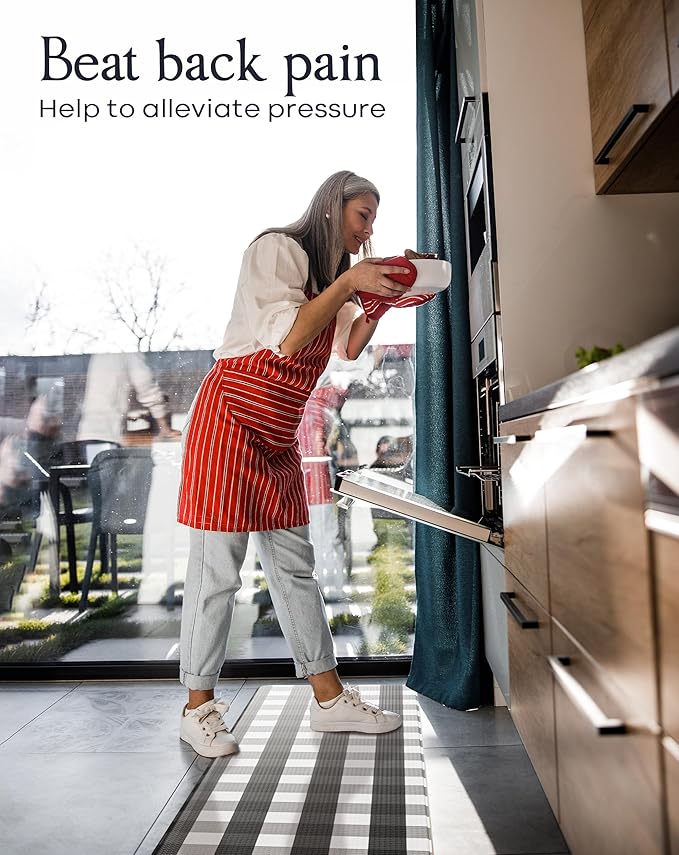 Anti-Fatigue Kitchen Mat Set – 2-Piece Memory Foam Cushioned Mats for Standing – Black & White, 18×30 & 18×60, 0.4 in Thick, Waterproof, Non-Slip – Homergy