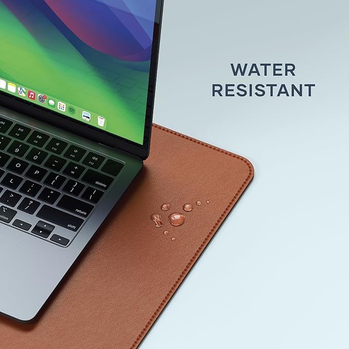 Satechi Vegan Leather Desk Mat, Large Mouse Pad Scratch and Water Resistant, Easy to Clean, Desk Pad for Office and Home, 26.8” x 12.4” x 0.1” - Brown