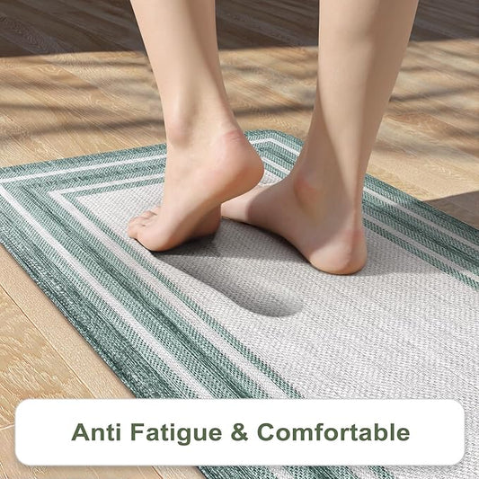 KIMODE Anti Fatigue Kitchen Mats,Farmhouse Kitchen Rugs Non Slip Rubber Backing,Waterproof Kitchen Mat for Floor,Cushioned Standing Mat for Kitchen,Laundry,Sink,Desk,Green