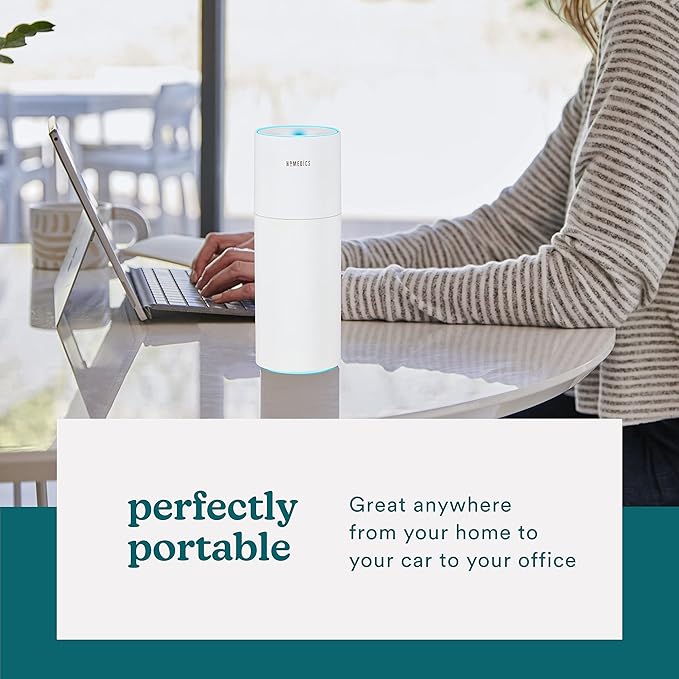 Homedics Portable Humidifier - Small Air Humidifiers for Bedroom, Plants, Office, Travel - Cool Mist Humidifiers, Color-Changing Accent Light, 2 Mist Settings, White