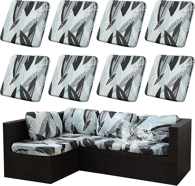 8Pcs Stretch Patio Cushion Covers Outdoor Cushion Cover, Jacquard Stretch Cushion Covers, Cover Replacement, Outdoor Sofa Covers, Washable Furniture Couch Cushion Cover (Iceland)