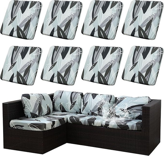 8Pcs Stretch Patio Cushion Covers Outdoor Cushion Cover, Jacquard Stretch Cushion Covers, Cover Replacement, Outdoor Sofa Covers, Washable Furniture Couch Cushion Cover (Iceland)