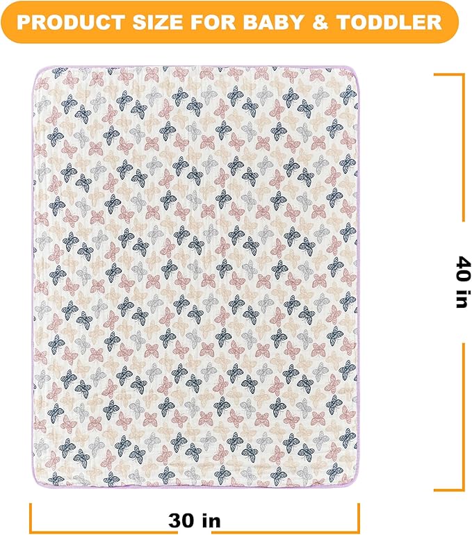 ZPECC Muslin Baby Blanket Thicker, 30x40 Organic Cotton Newborn Receiving Quilt Hypoallergenic for Baby Essentials Swaddle Crib Stroller, Butterfly