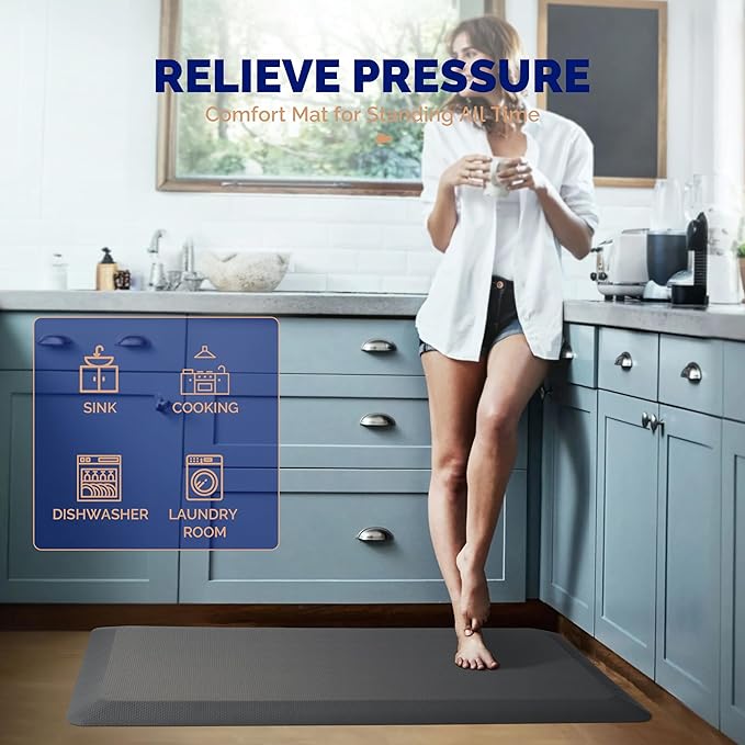 FEATOL Anti Fatigue Mat Floor Mat, Extra Thick Standing Office Desk Mat Memory Foam Cushioned Anti Fatigue Ergonomic Kitchen Mats Comfort Standing Pad NOT PVC 9/10 Inch Thick (20" x 32", Gray)