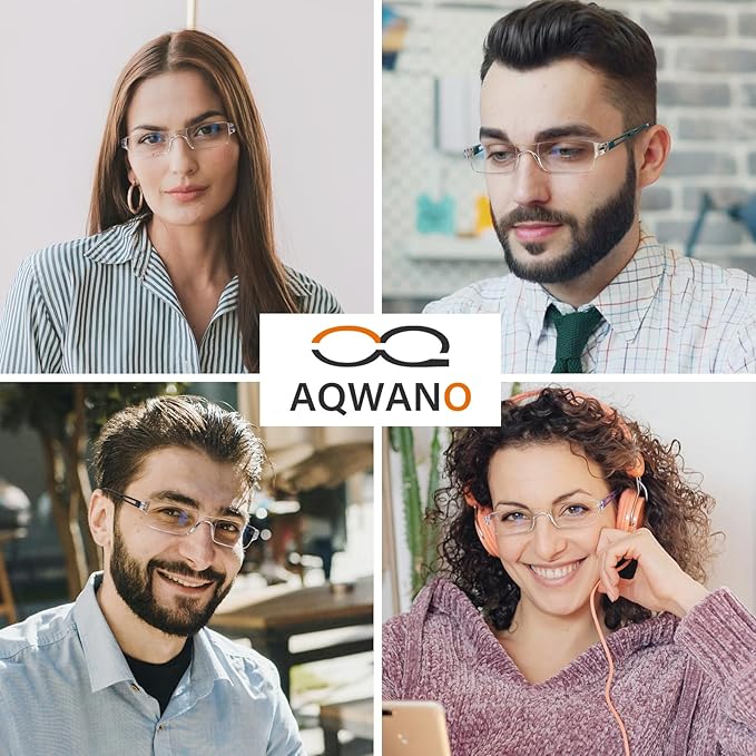AQWANO Blue Light Blocking Computer Reading Glasses 5 Pack Clear Frame Rimless Readers Lightweight Comfortable Anti Glare Filter for Women Men, 4.0