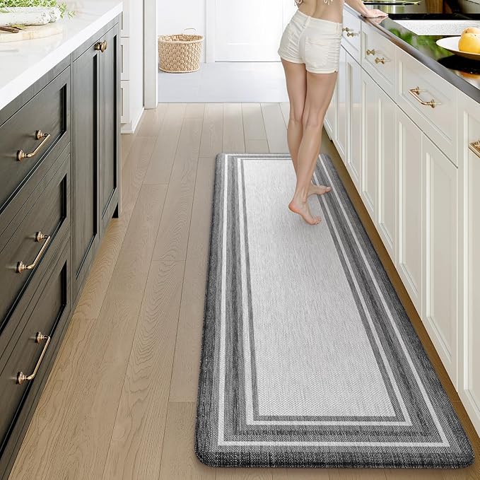 KIMODE Kitchen Mats for Floor Cushioned Anti Fatigue, Farmhouse Kitchen Runner Rug, Non Slip Kitchen Floor Mat, Comfort Padded Standing Desk Mat for Sink Laundry Office Gray 20"x71"