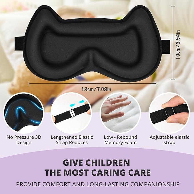 3D Kids Sleep Eye Mask: 3D Contoured Cup Sleeping Masks, Blindfold Sleep Eye Cover with Adjustable Strap, Memory Foam Lightweight Night Eyeshade for Boys Girls Teens (Purple)