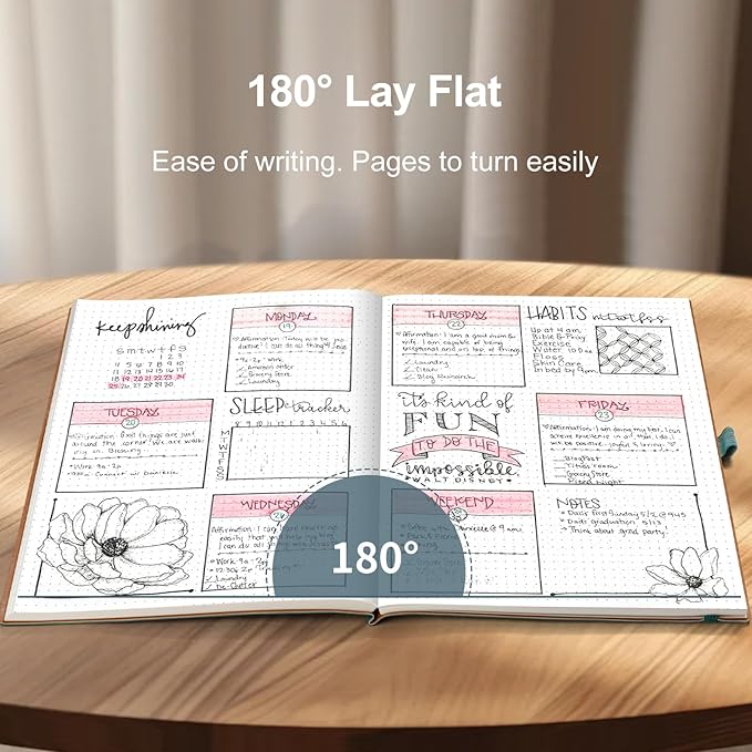 AHGXG Bullet Dotted Journal - 320 Pages Dot Grid Notebook B5 Large Journal, 7.6'' X 10'', 100gsm Thick Dotted Paper, Leather Softcover, with Journal Stencils, Inner Pocket - Cyan