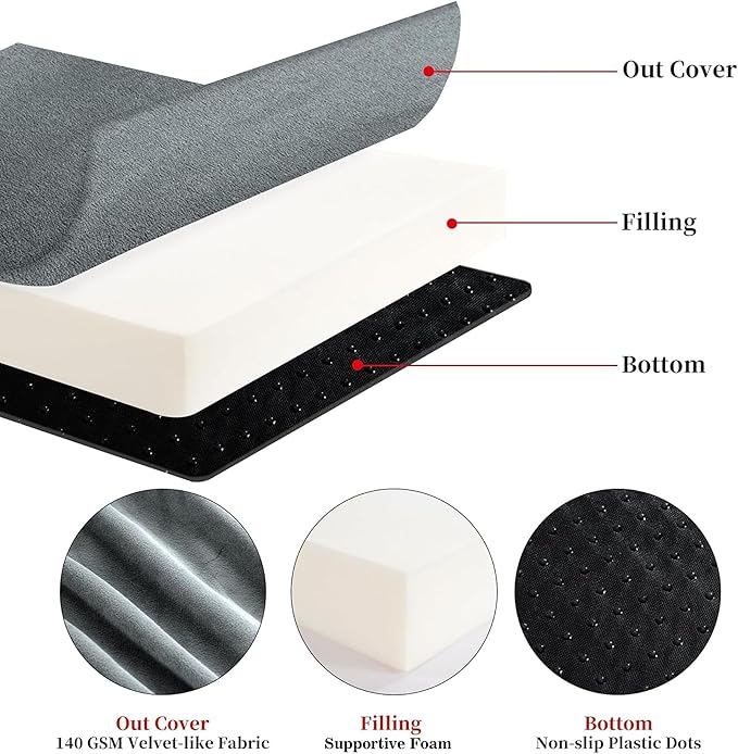 HOMBYS Foam Lumbar Support Pillow for Recliner with Recliner Chair Seat Cushion-Thick Seat Cushion for Elderly with Long Back Support, Extra Large & Non-Slip, Light Grey