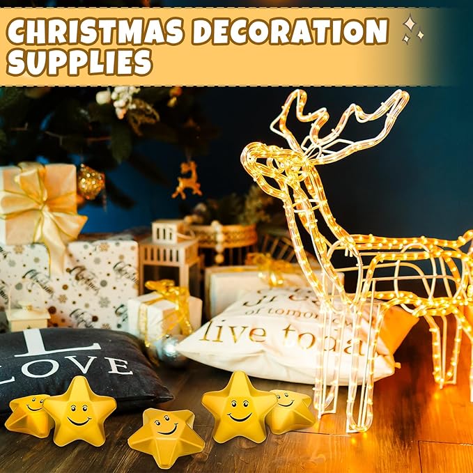 Deekin 36 Pieces Star Stress Balls Mini Foam Ball Stress Relief Toys for Teens and Adults Student Bag Fillers, Gold(Smile,1.6 Inch)